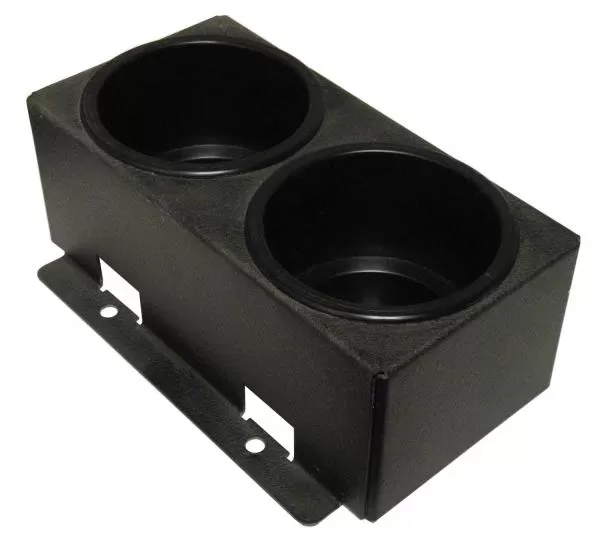 D&R CA-0117L dual cupholder with two deep wells and slotted mounting flange, black textured finish
