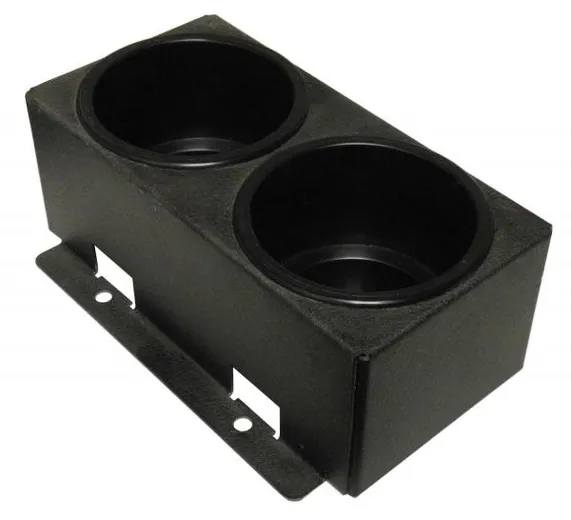 D&R CA-0117L dual cupholder with two deep wells and slotted mounting flange, black textured finish