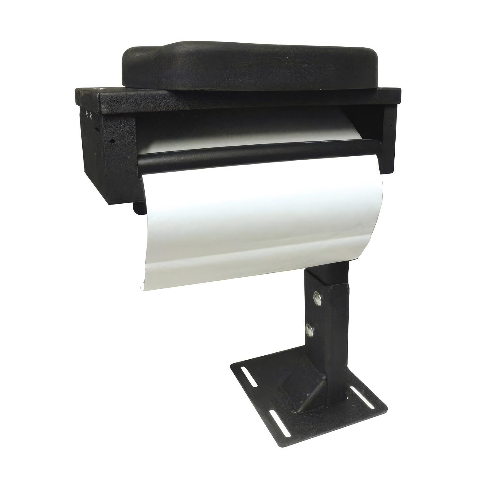D&R CA-0211 printer armrest on a floor pedestal mount with paper feeding from the spool slot
