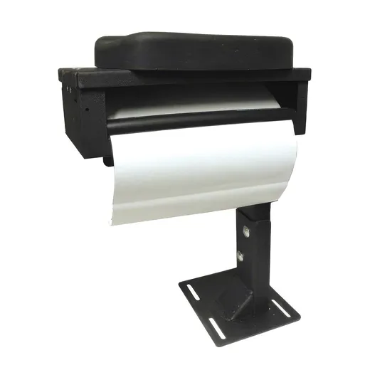 D&R CA-0211 printer armrest on a floor pedestal mount with paper feeding from the spool slot