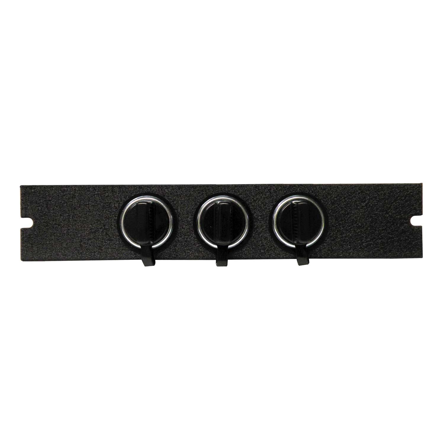 D&R CA-0103S triple outlet 12V power accessory on a black console faceplate with chrome socket bezels