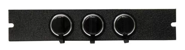D&R CA-0103S triple outlet 12V power accessory on a black console faceplate with chrome socket bezels