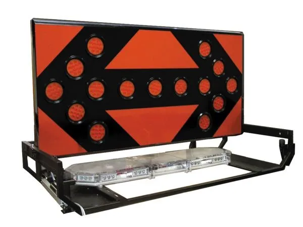 D&R ERL306015KHT enclosed aluminum arrowboard kit with orange chevron panel and lightbar mounted in the rack base