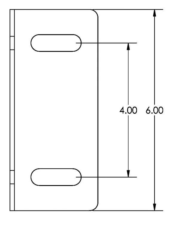Dimensioned drawing of the bracket face with two slotted holes 4.00 apart on a 6.00 overall height