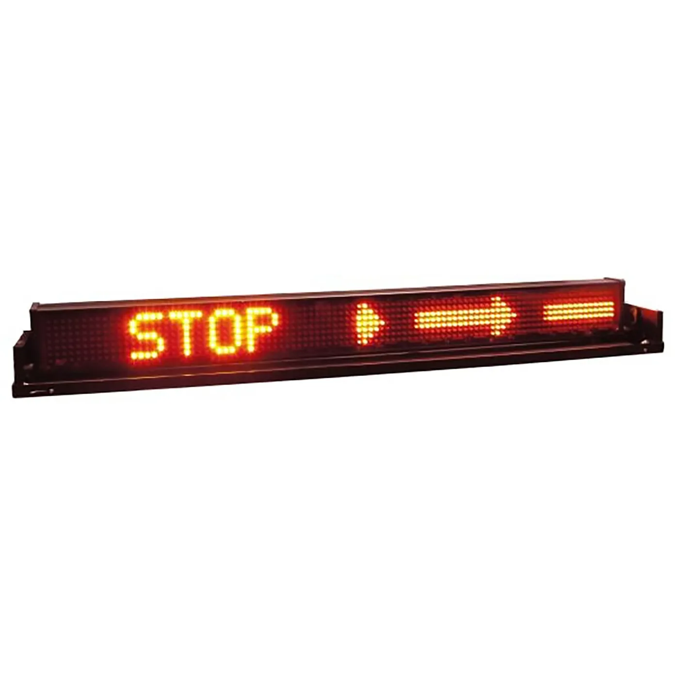 D&R RAT-R-40UM Road Alert message sign lit in red with STOP beside a right-pointing arrow