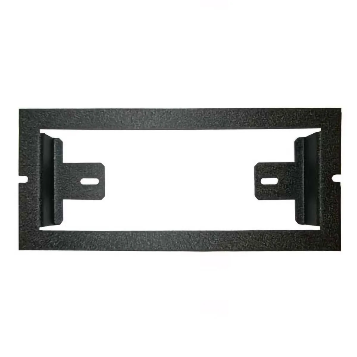 D&R console faceplate in a black textured finish with a rectangular radio cut-out and two slotted mounting brackets
