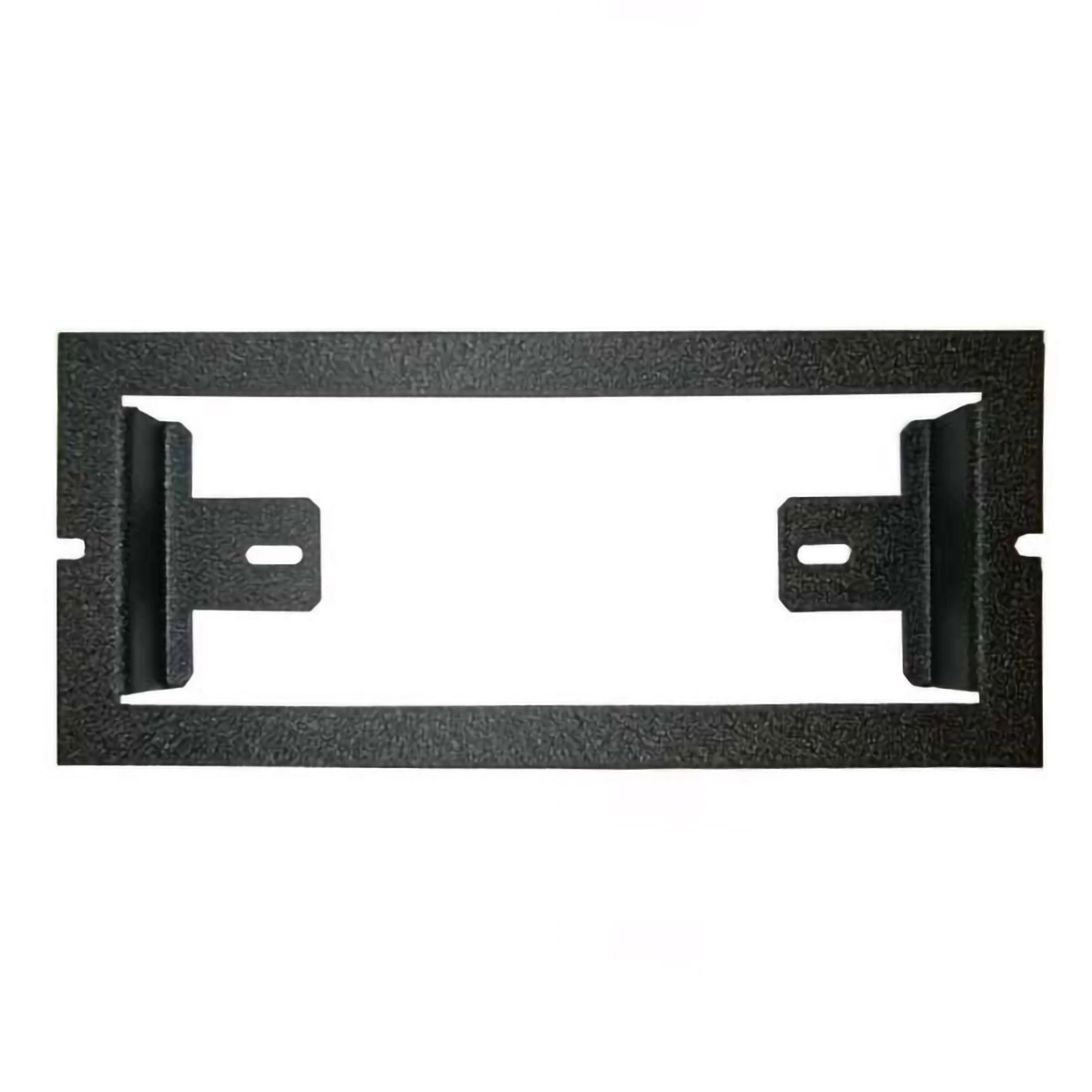 D&R console faceplate in a black textured finish with a rectangular radio cut-out and two slotted mounting brackets