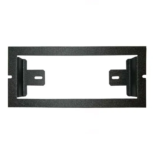 D&R console faceplate in a black textured finish with a rectangular radio cut-out and two slotted mounting brackets