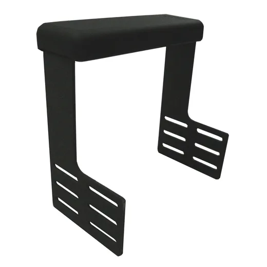 D&R 904-0123A console mount armrest with a black padded top and slotted steel mounting legs