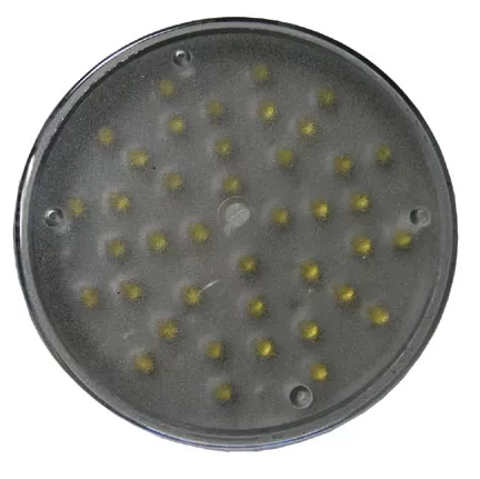 D&R PAR36-40A arrowboard lamp module with a clear lens over 40 amber LEDs, viewed straight on
