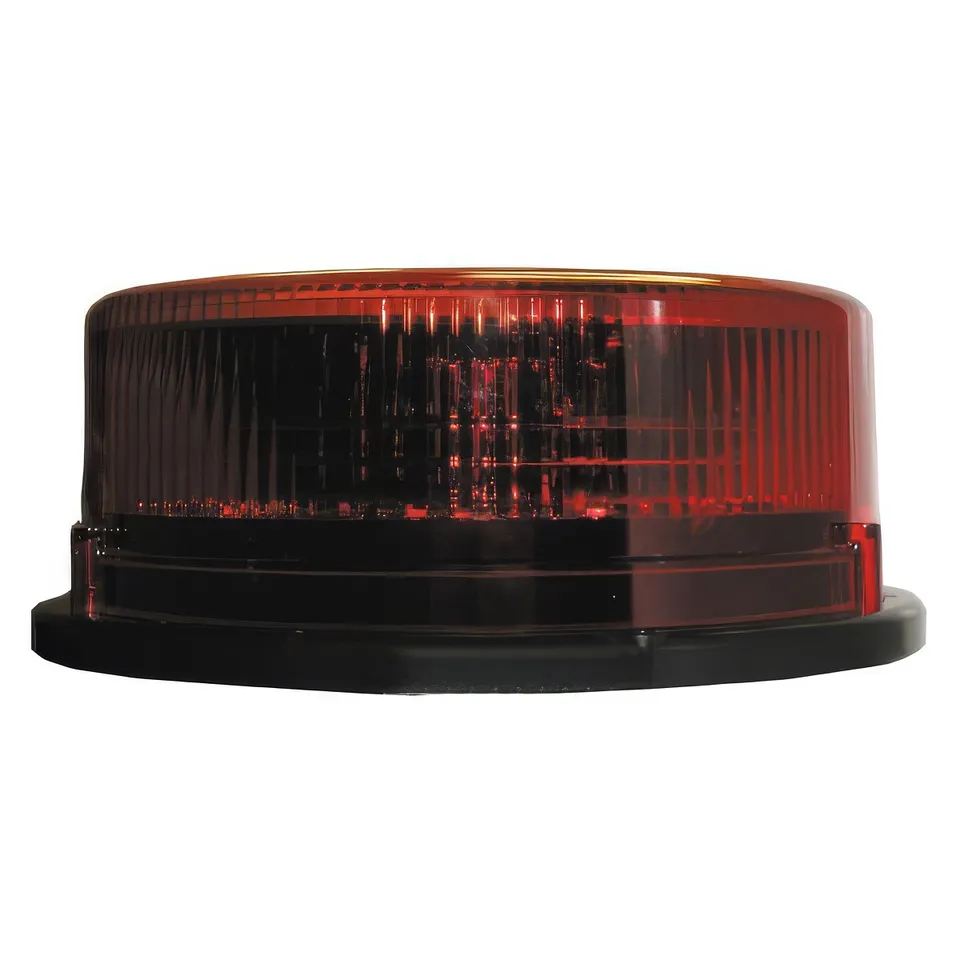 D&R BCN24 LED beacon with a red fluted polycarbonate lens on a low-profile black base