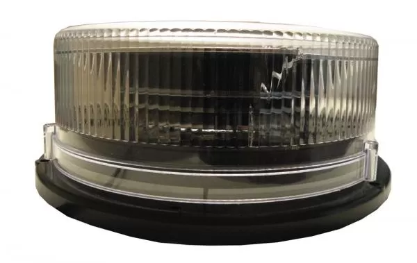 Clear-lens beacon with the internal LED array and reflector visible through the fluted dome
