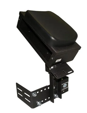 Side profile of the printer armrest showing the black padded top and adjustable console mounting arm