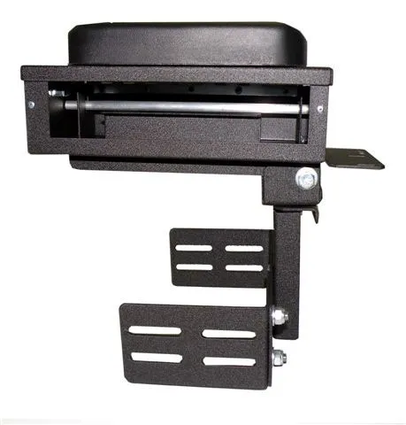 Front view of the armrest opening with the paper spool roller fitted and mounting plates below