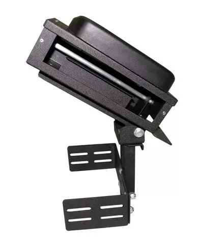 D&R CA-0210 printer armrest with padded lid and slotted mounting brackets, angled front view