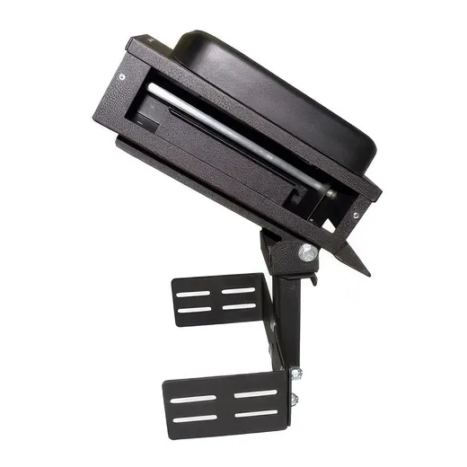 D&R CA-0210 printer armrest with padded lid and slotted mounting brackets, angled front view