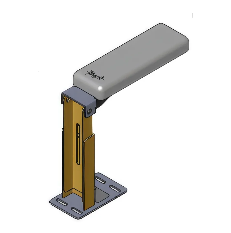 D&R 904-0159B adjustable armrest rendered on its slotted upright column with a bolt-down floor plate
