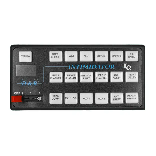 D&R F5S-IQTP programmable light and siren control head with 19 push buttons and a red 3-position slide switch