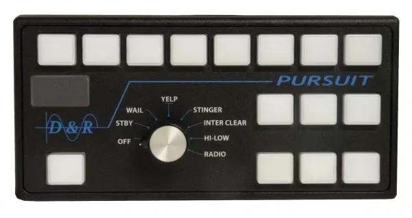 D&R F5RM-IQTP IQ Series light and siren control head with a 7-position rotary switch marked Wail to Radio