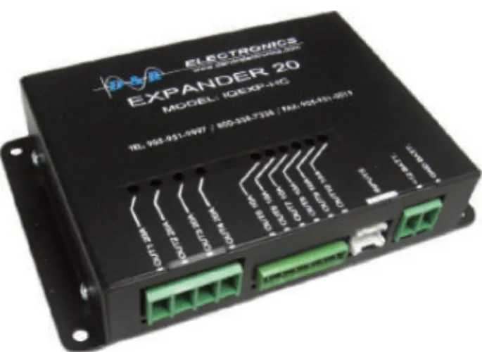 D&R IQEXP-HC high current expander module in a black case with green screw-terminal outputs
