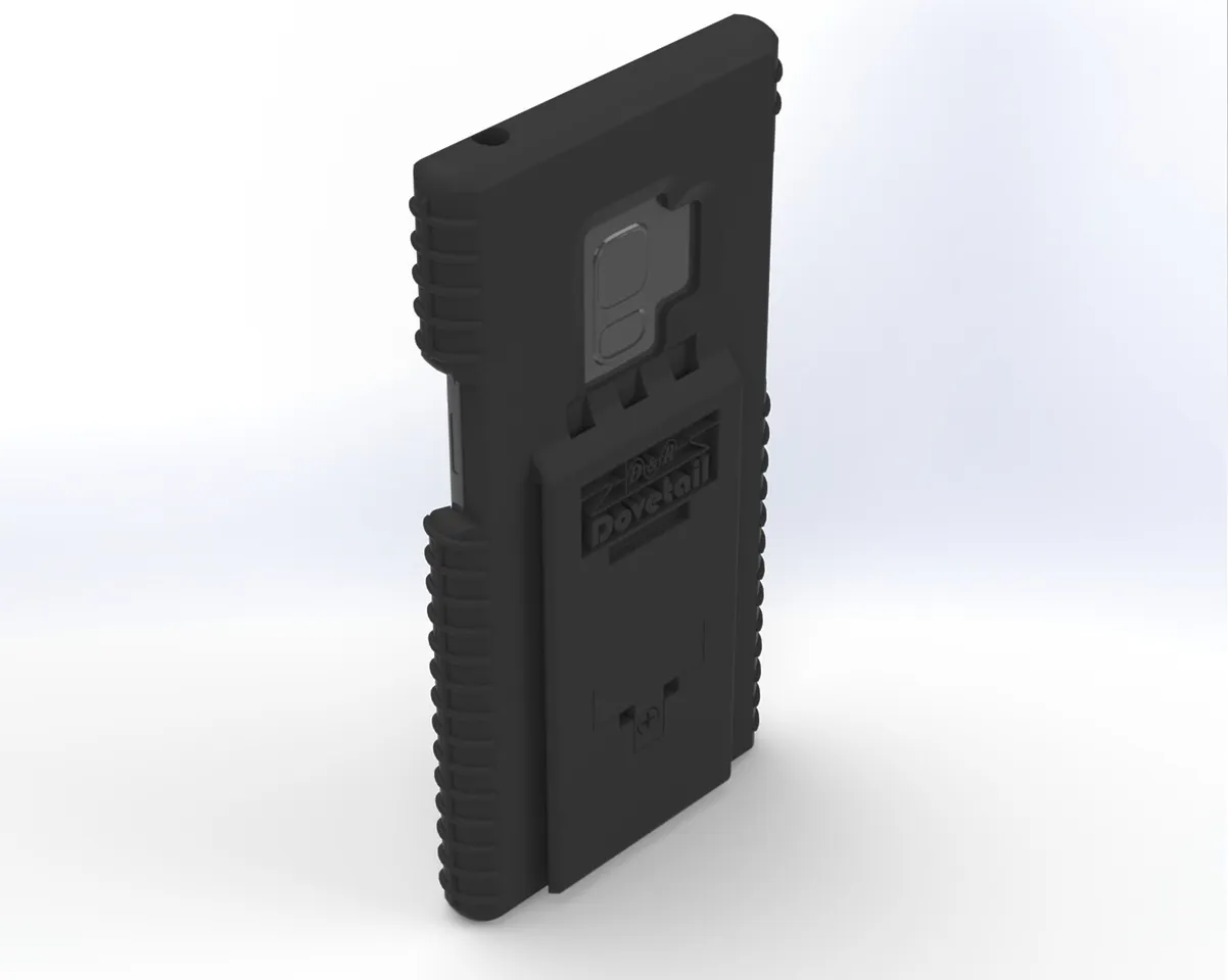 Galaxy S9 fitted in the case, camera module visible through the rear cutout at a three-quarter angle