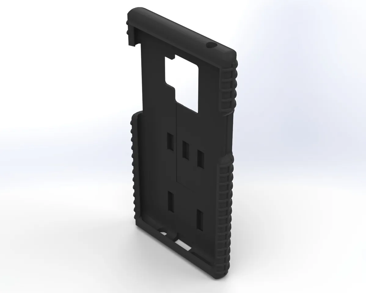 Angled look into the empty S9 shell, showing the corner grips and the slotted inner back wall
