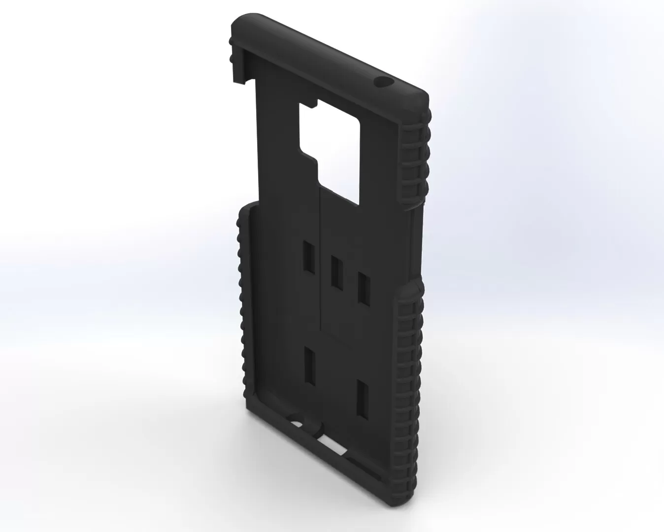 Angled look into the empty S9 shell, showing the corner grips and the slotted inner back wall