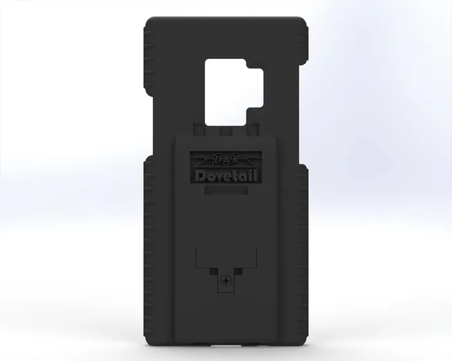 D&R Dovetail phone case for the Samsung Galaxy S9, back view with the moulded dock plate and camera cutout