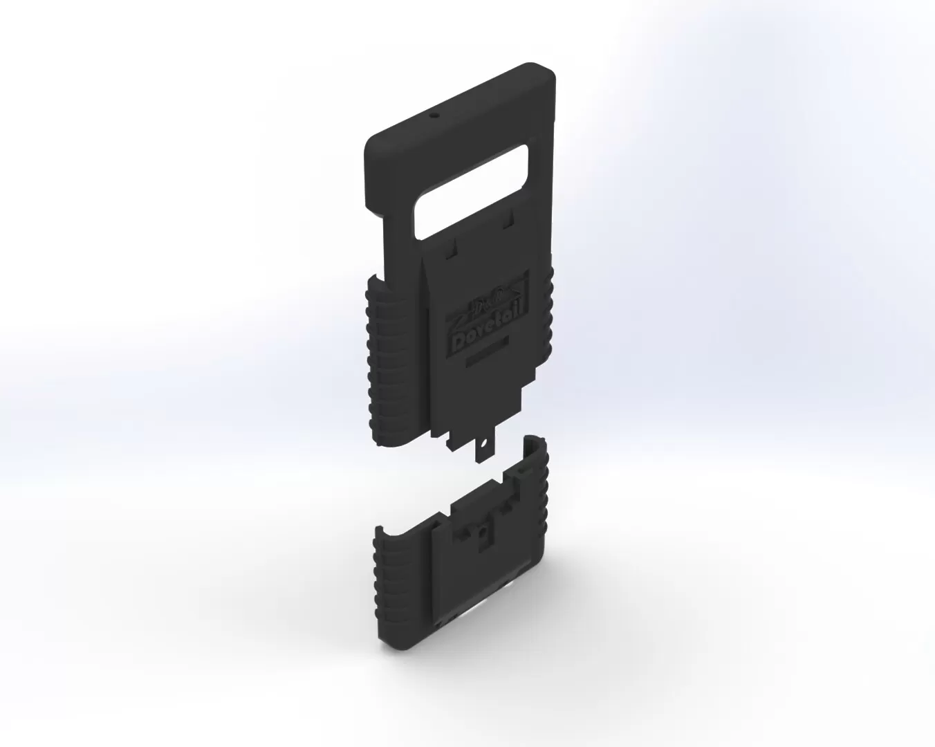 Two-piece S10 case separated, main shell above the removable bottom section, rear three-quarter view