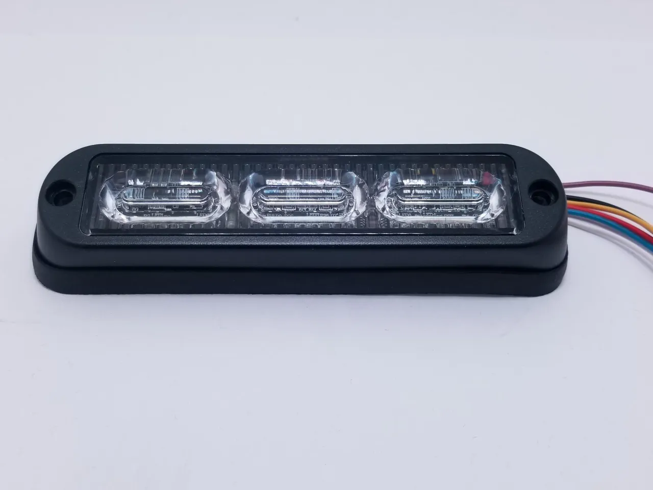 D&R PY-9672-X thin sealed surface mount LED module with three clear lens optics and a wiring pigtail