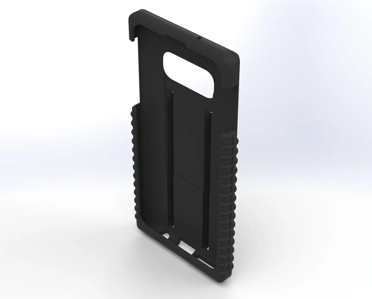 Angled look into the empty S10e shell, corner grips and slotted inner back wall in view