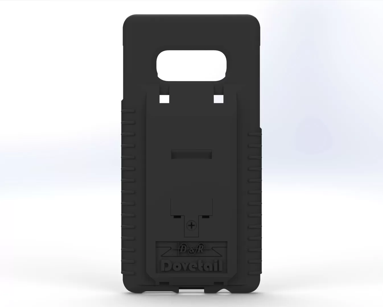 D&R Dovetail phone case for the Galaxy S10e, rear view with the oval camera cutout and dock plate