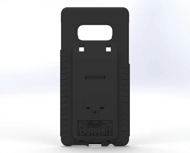 D&R Dovetail phone case for the Galaxy S10e, rear view with the oval camera cutout and dock plate