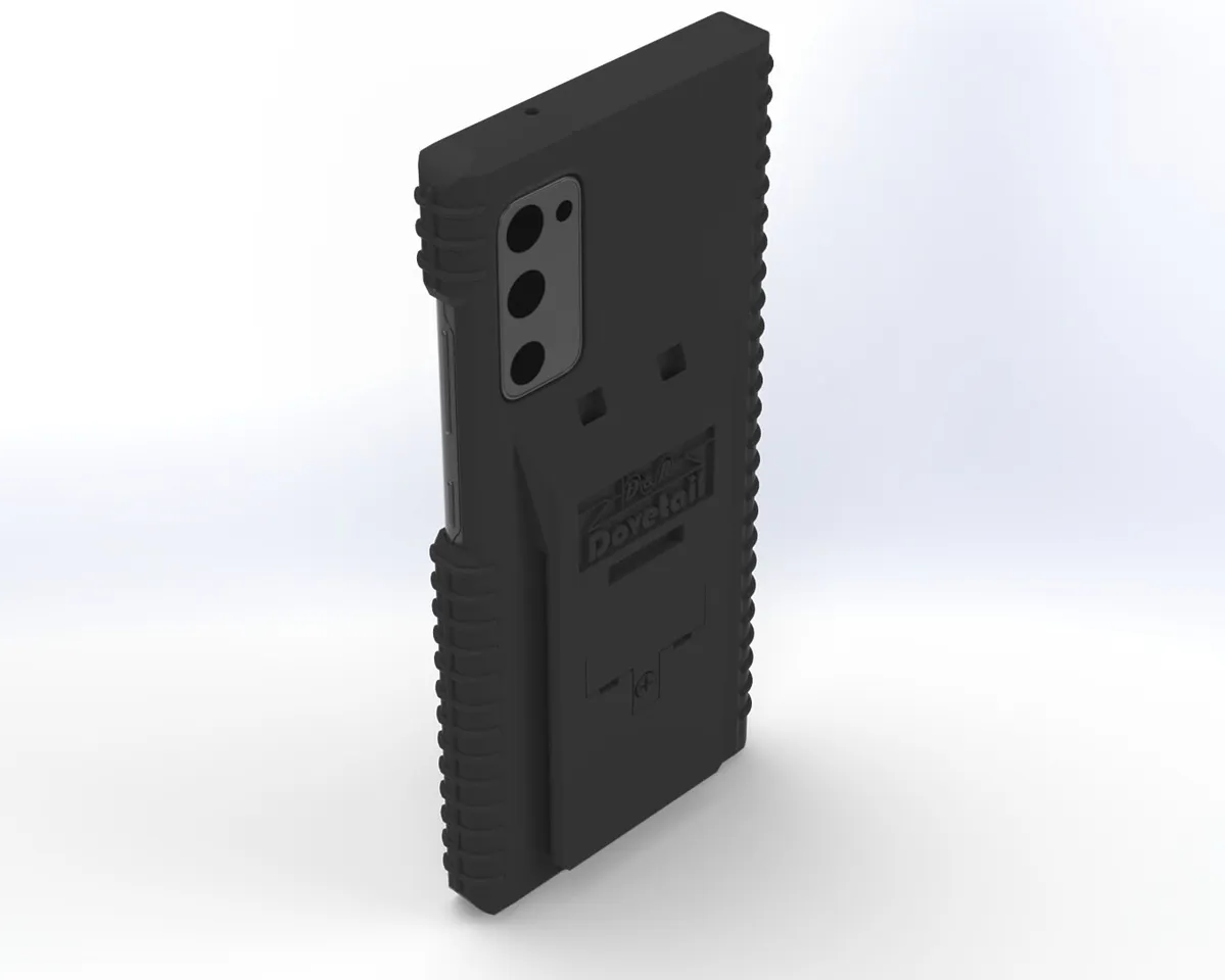 Galaxy S20Fe fitted in the case with its three rear camera lenses showing through the cutout