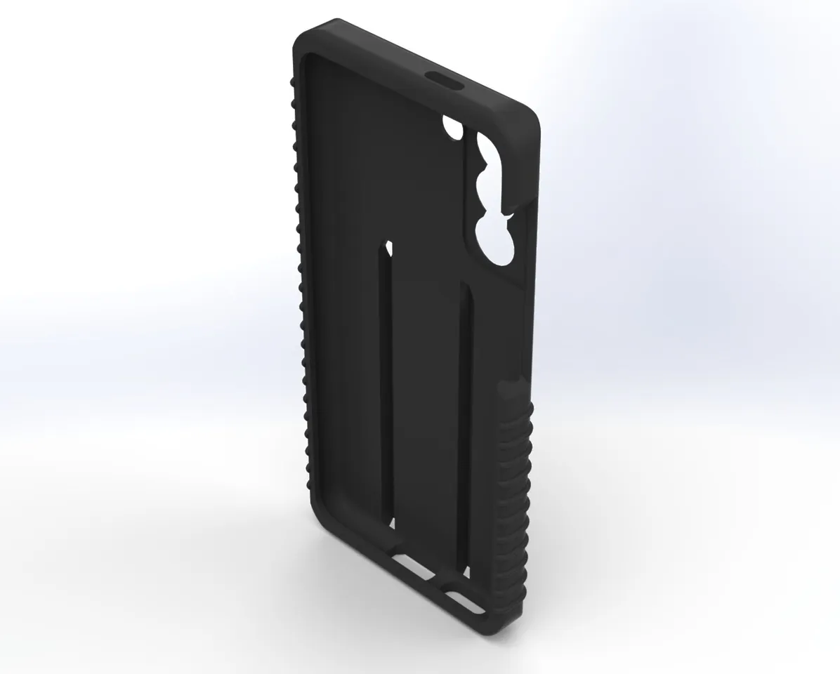 Tilted view into the empty case showing the charging port cut-outs along the bottom edge
