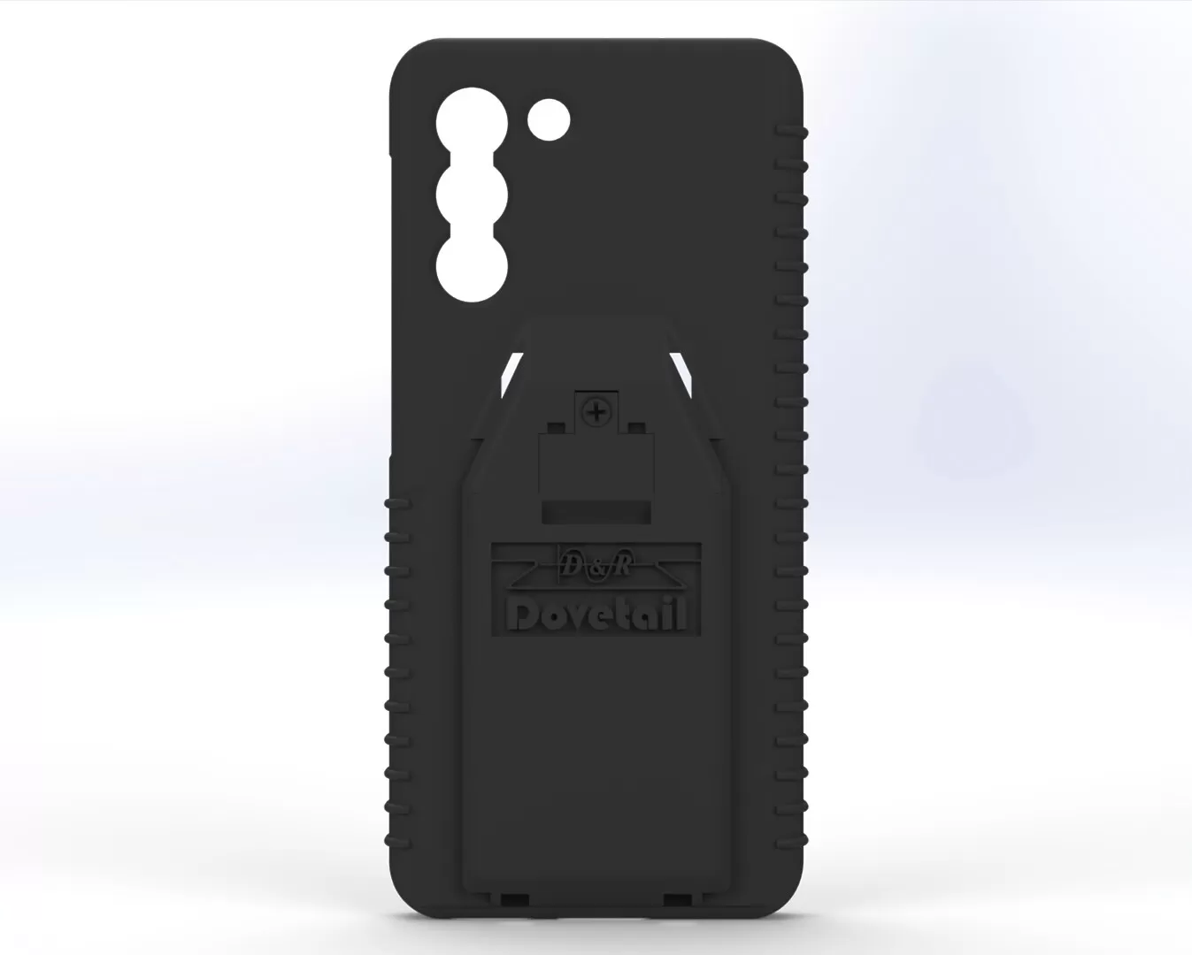 D&R Dovetail phone case for the Galaxy S21, rear view with embossed docking plate and ribbed grips