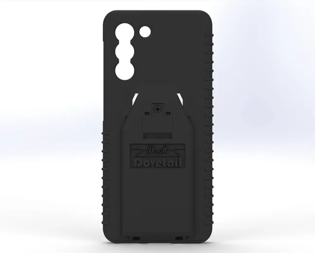 D&R Dovetail phone case for the Galaxy S21, rear view with embossed docking plate and ribbed grips