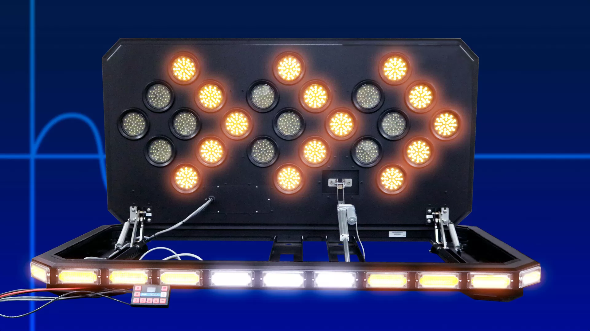 Opposite half of the alternating flash lit, leaving the remaining sealed modules dark on the black board