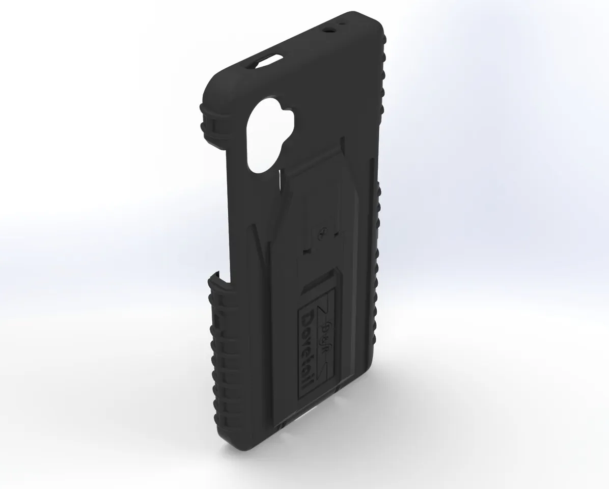 Angled rear of the XC6 Pro case showing ribbed side grips and the raised dock plate