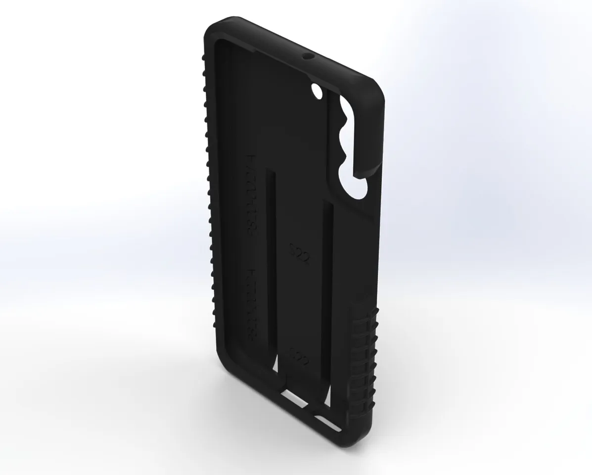 Tilted look inside the empty case with moulded S22 and Patent Pending markings on the back wall