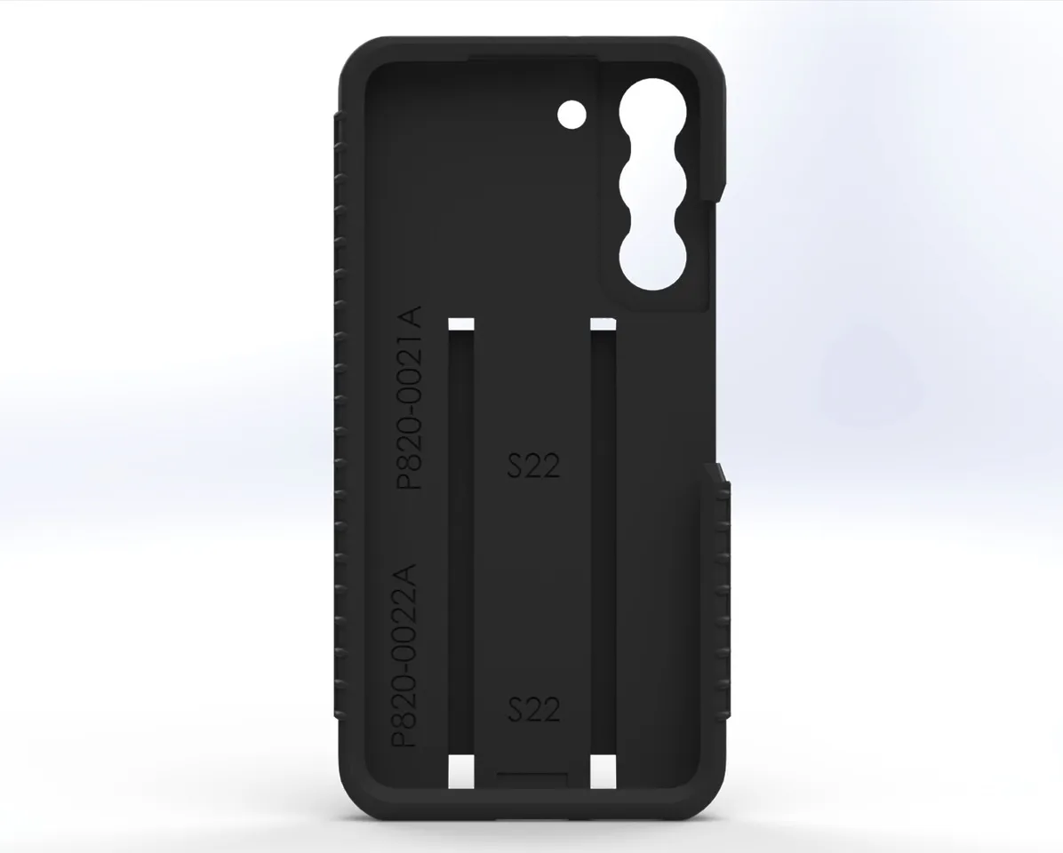 Straight-on view of the case interior, moulded part numbers P820-0021A and P820-0022A beside S22