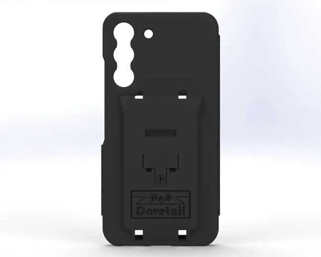D&R Dovetail phone case for the Galaxy S22, rear view with the embossed docking plate and grips