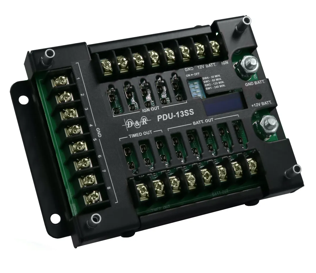 Uncovered board with empty fuse sockets and the timer DIP switch labelled SW4 30 MIN to SW1 240 MIN