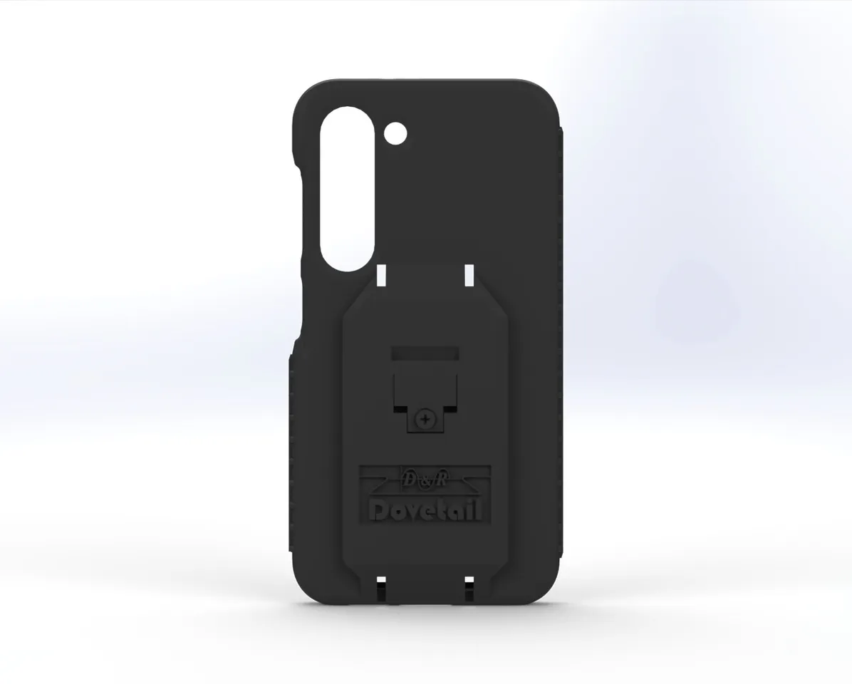 D&R Dovetail phone case for the Galaxy S23 with the docking plate molded into the back