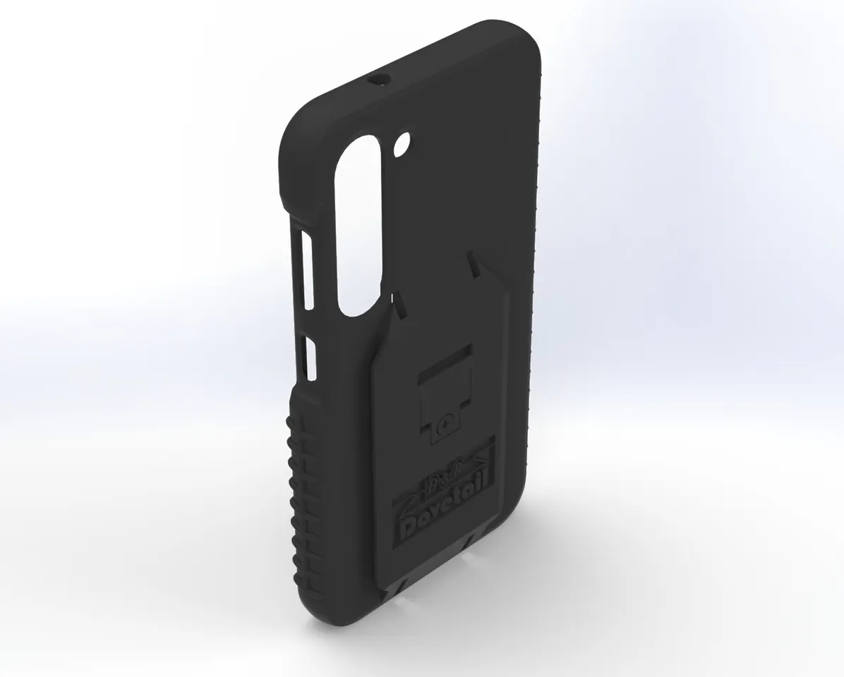 Rear three-quarter of the empty S23 case, ribbed side grips and open camera cut-out