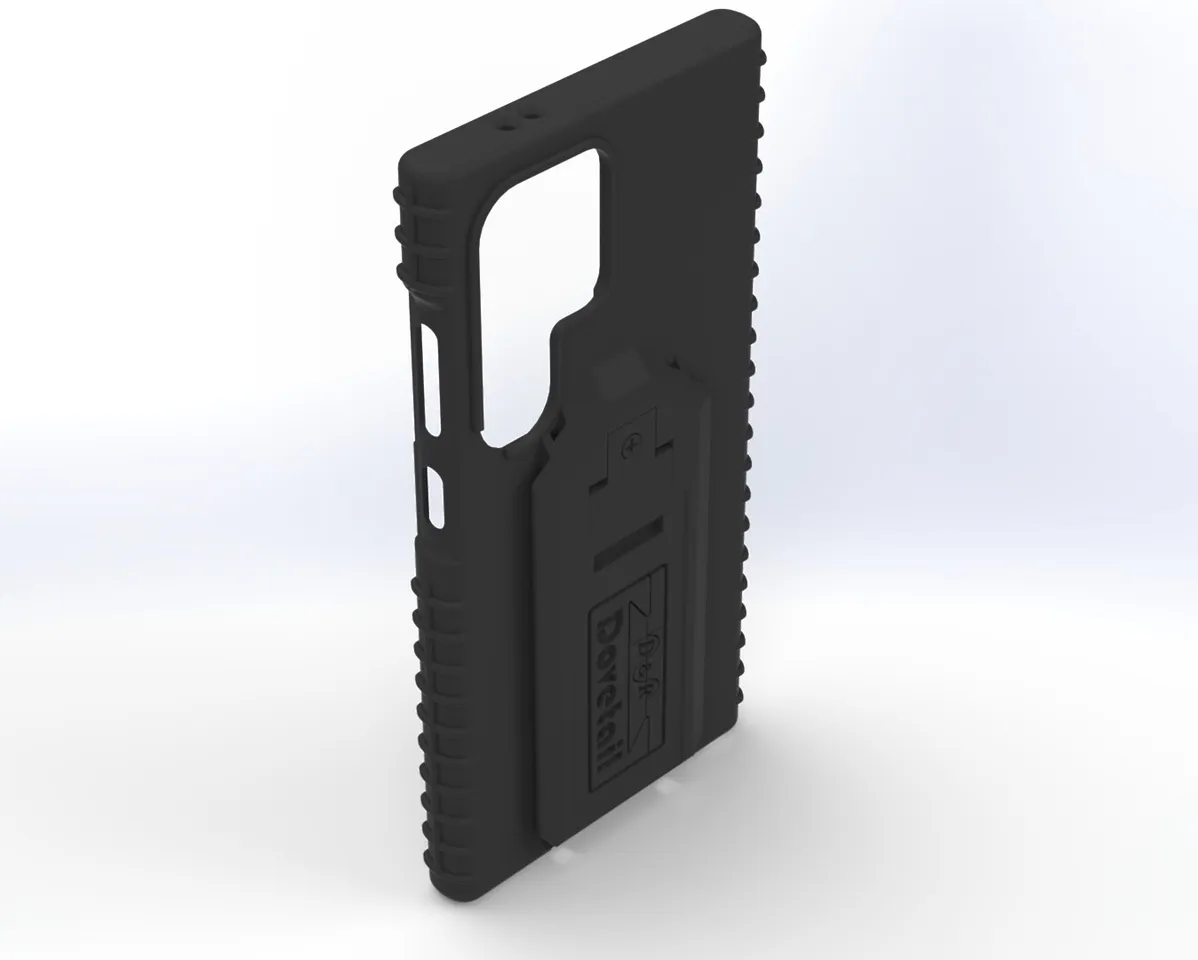 Empty S24 Ultra case at an angle from the rear, deep ribbed grips and open lens cut-out