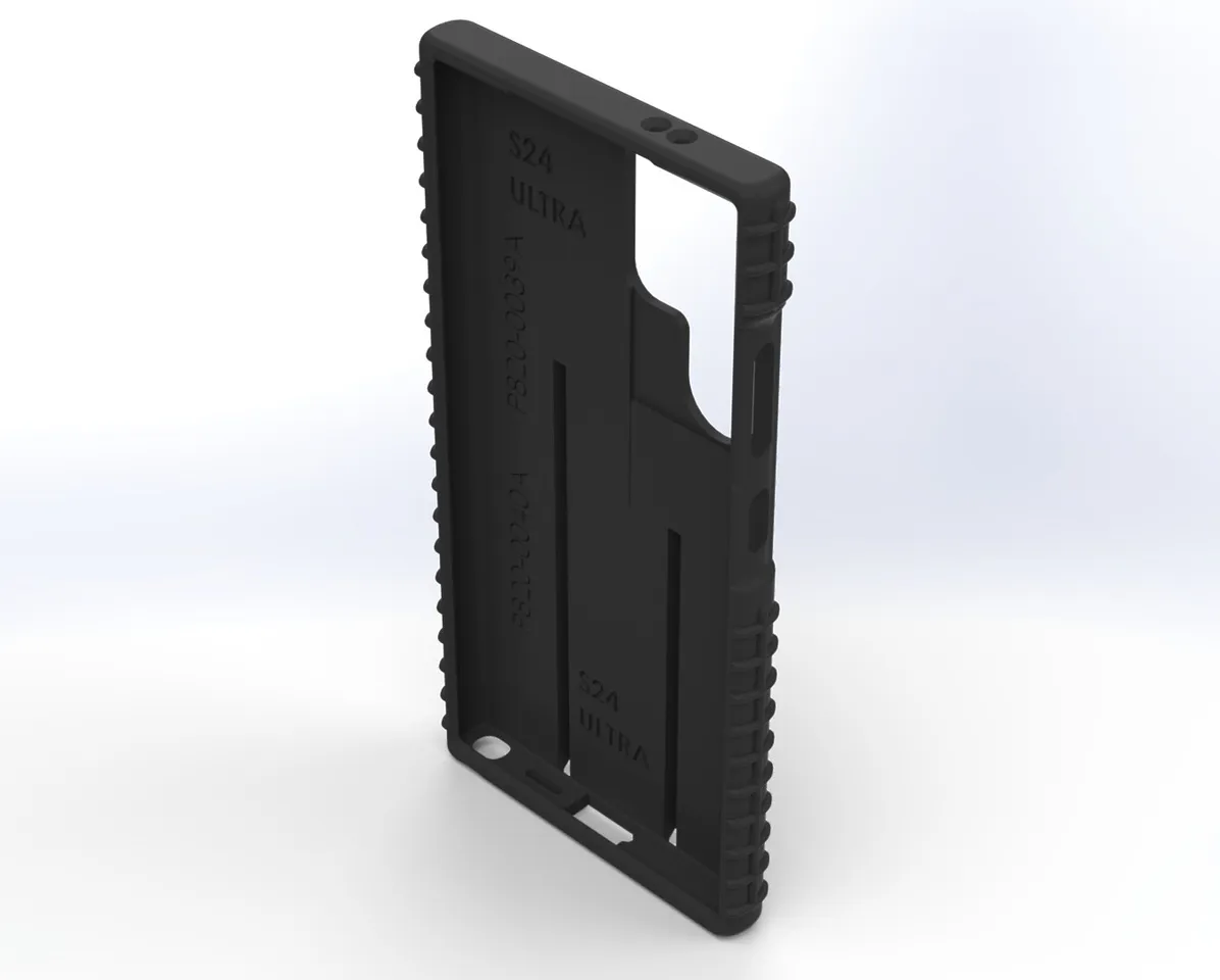 Tilted view inside the empty case showing S24 ULTRA molded at both ends of the cavity