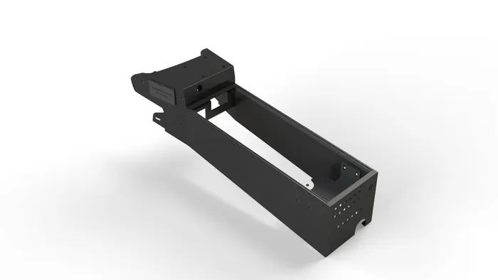 D&R 901-0184A emergency vehicle console for the Dodge Durango in semi-gloss black with transmission release cover