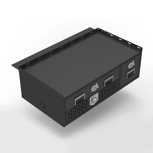 D&R 934-1026A vehicle storage cabinet for the Chevy Tahoe with Simplex-locked drawers and vented front
