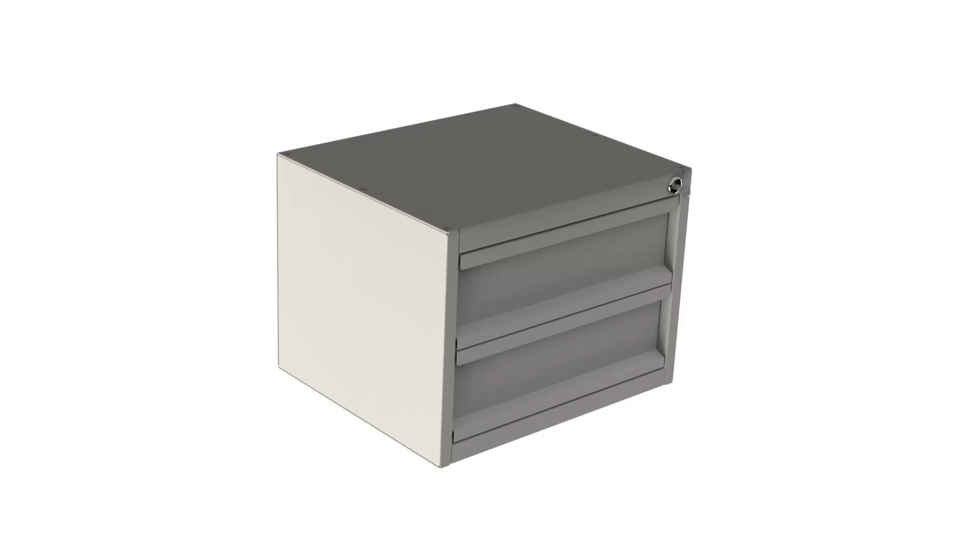 D&R 934-1016A two-drawer universal storage cabinet, compact unit with keyed lock above the drawer fronts